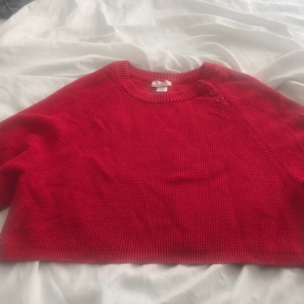 Cropped red knit sweater